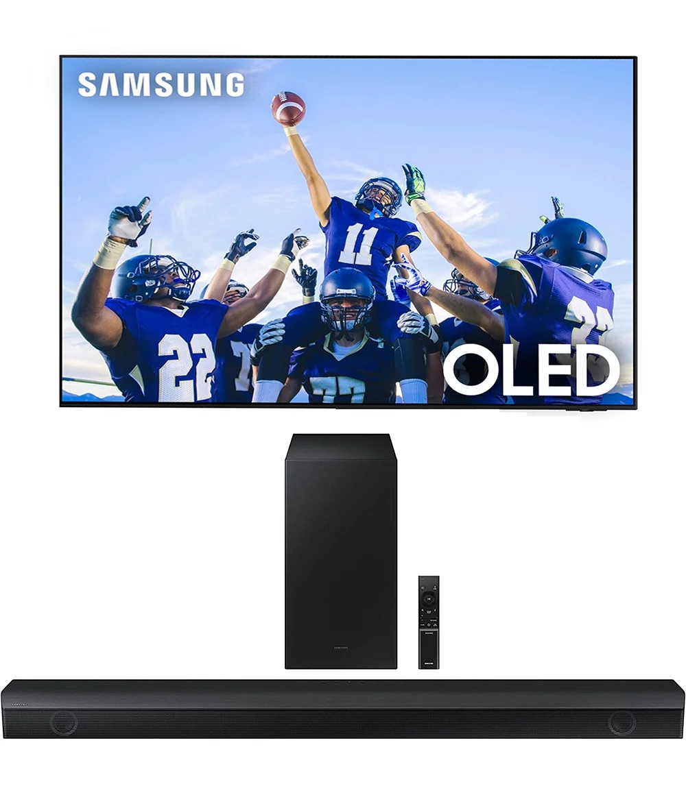Samsung QN65S95CAFXZA 65" Ultra Slim 4K Quantum HDR OLED Smart TV with a Samsung HW-B450 2.1ch Soundbar and Subwoofer with Dolby Audio (2023) - Curated Treasures Market