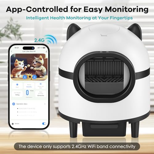 Lpettog Self Cleaning Cat Litter Box, Automatic Litter Box with App Control,Cat Litter Box Robot Suitable for Multiple Cats,Safety Protection 2 Rolls Garbage Bags, White