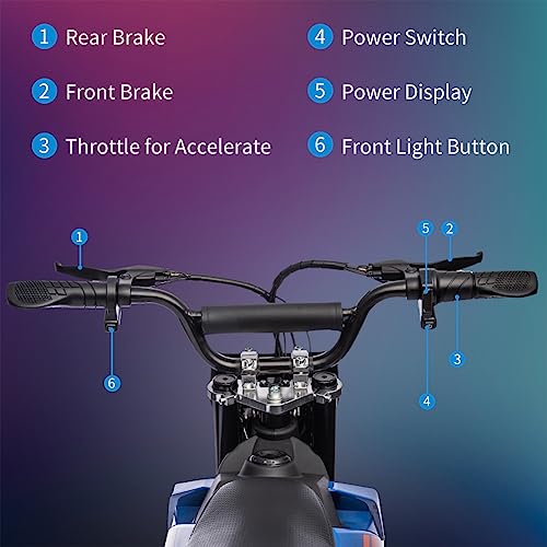 36V Electric Dirt Bike for Kids, Ride on Motorcycle 500W Brushed Motor Variable Speed to 15.5MPH with LED Headlight, Leather Seat,Chain-Driven for Teens Max Load 175lbs,Blue