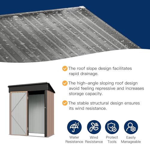 Aoxun 6x3.9 FT Shed with Base Metal Outdoor Storage Shed Garden Shed with Lockable Doors Tool Shed Bike Shed for Backyard, Patio, Poolside (Brown)
