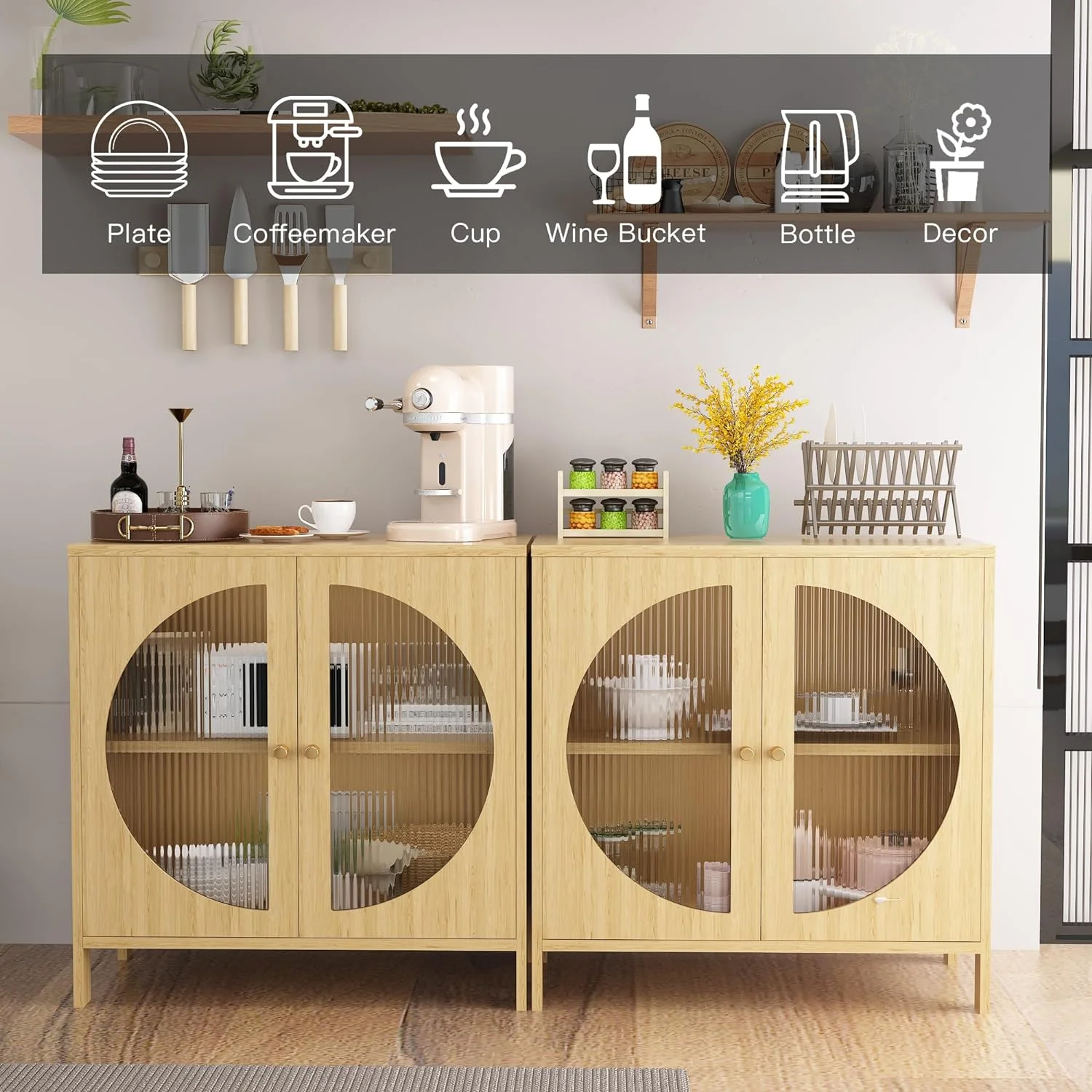 Sideboard Cabinet,Buffet Cabinet with Storage, Accent Storage Cabinet with Glass Doors, Cupboard Console Table for Living Room, Hallway, Dining Room, Entryway, 31.5X 15.7X 31.5 Inches