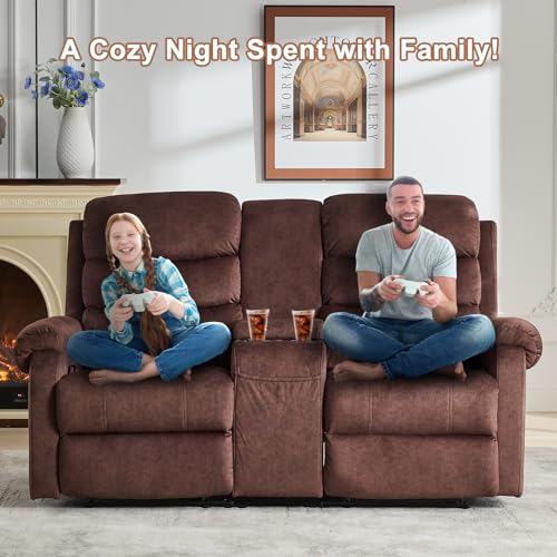 65" Loveseat Recliner RV Sofa, Reclining Loveseat with Console, Manual Theater Seating with Cup Holders, Double Recliner Loveseat Wall Hugger Recliners for living room, RV, Home Theater…