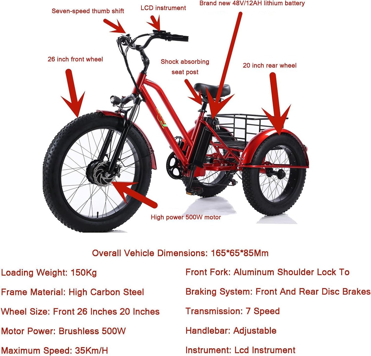 7-Speed All Terrain Fat Tire Trike (26'' Front Wheel & 24'' Rear Wheel) - Perfect For Men, Women, Seniors - Carry Cargo Basket + Lcd Instrument + Shock Absorbing Seat