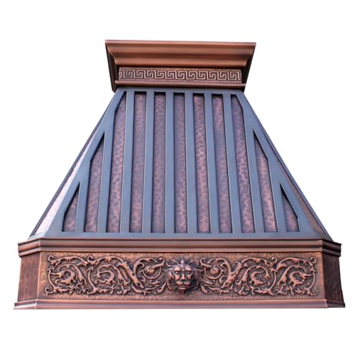 NAUXUS Handmade Copper Range Hood, Custom Kitchen Hood with High Airflow Built-in Range Hood, Classic Dark Natural Copper Stove Vent Hood for Kitchen