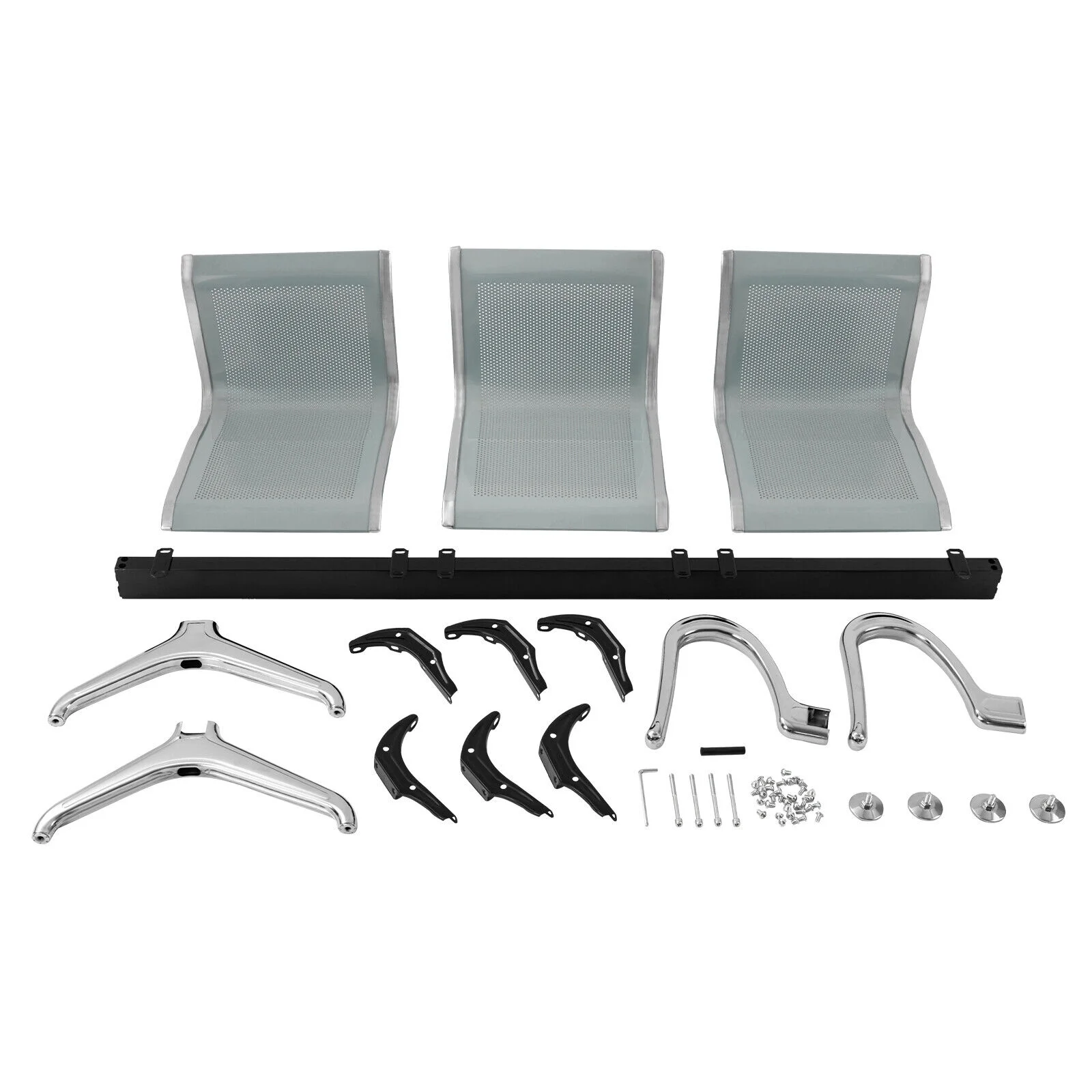 Miumaeov Office Reception Chair 3-Seat Guest Reception Chairs Waiting Room Chairs Steel Reception Bench with Arms for Airports Hospitals Barber Stores Silver