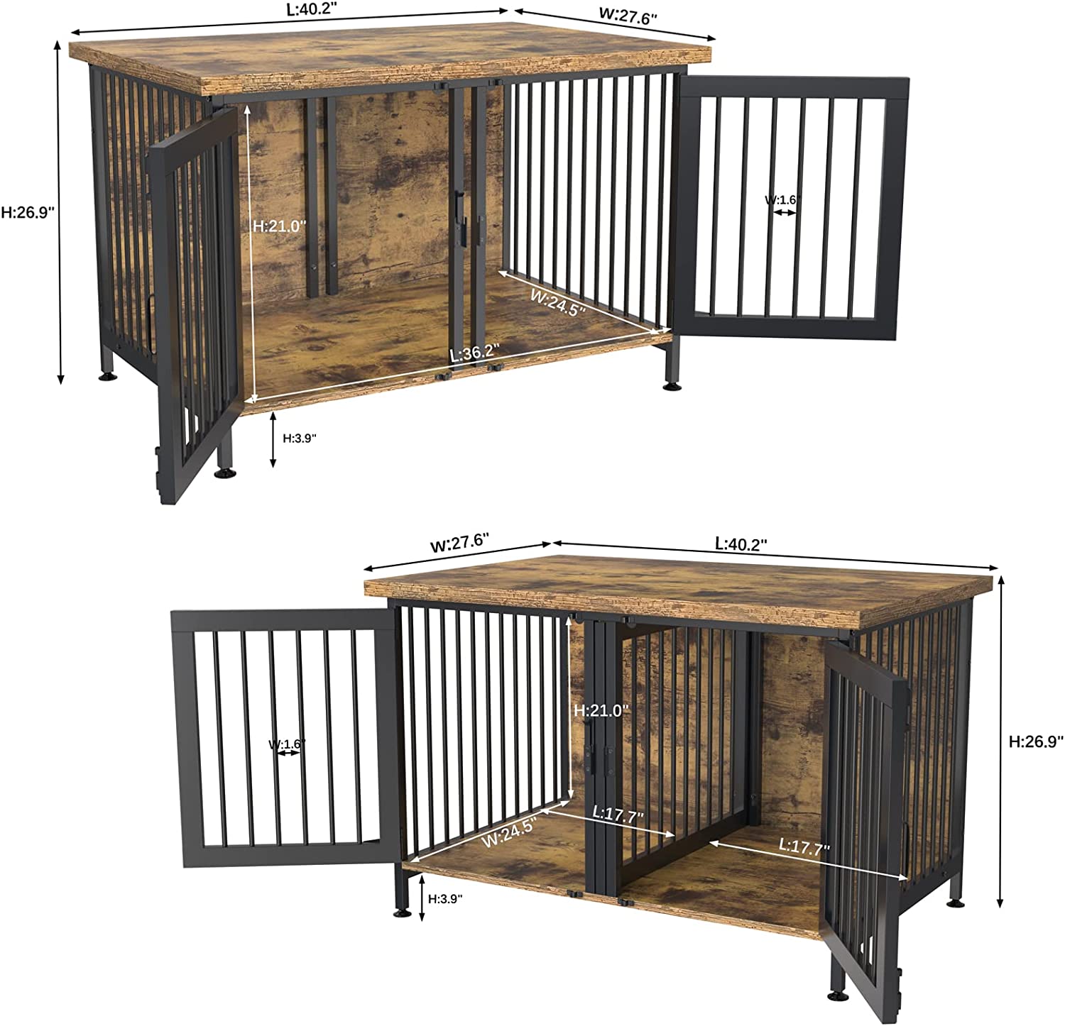 Double Dog Crate with Divider for 2 Small Dogs or 1 Dog, Furniture Style Kennel Indoor Cage with Removable Panel (Int.dims:36.2”Wx24.5”Dx21”H)