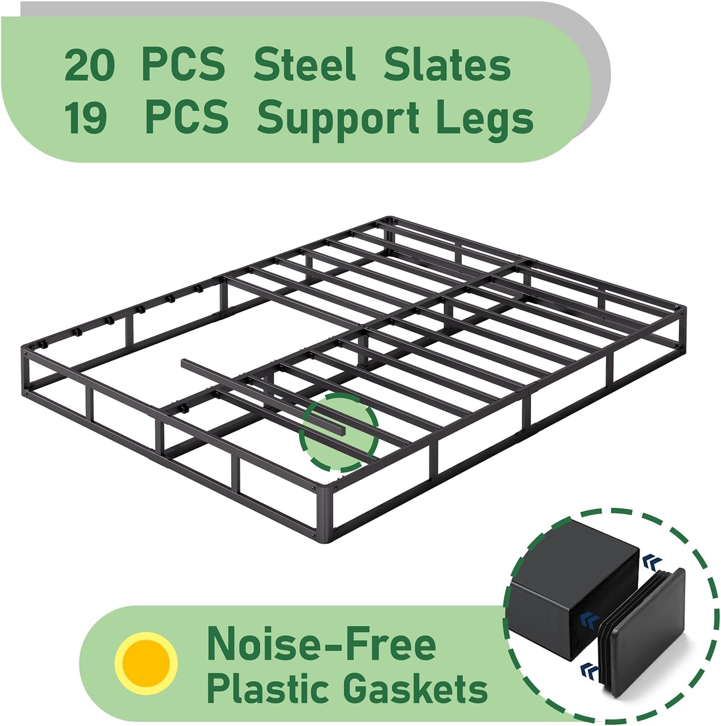 9 Inch High Full Box Spring, Low Bed Frame with Fabric Cover, 3500 Lbs Heavy Duty Metal Mattress Base, Easy Assembly, Noise Free
