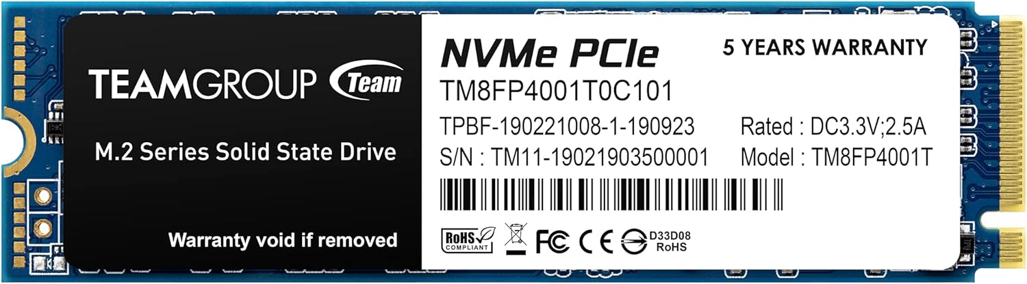 TEAMGROUP MP34 4TB with DRAM SLC Cache 3D NAND TLC NVMe 1.3 PCIe Gen3x4 M.2 2280 Internal SSD (Read/Write Speed up to 3,500/2,900 MB/s) Compatible with Laptop & PC Desktop TM8FP4004T0C101
