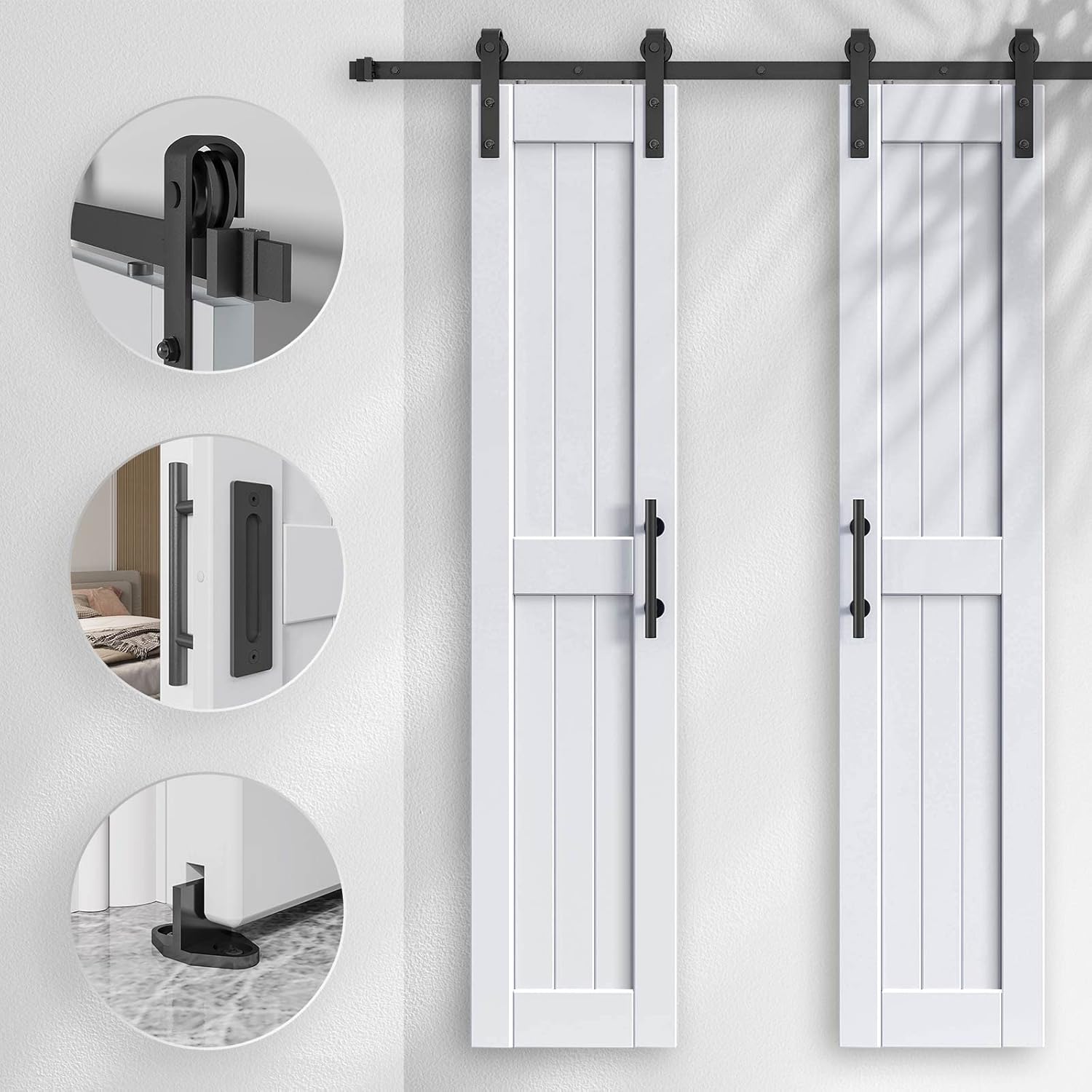 EaseLife 36in x 84in (Double 18in×84in Door) Barn Door with 6.6FT Sliding Door Hardware & Handle Included,DIY Assemblely,Easy Install,Water-Proof,Apply to Interior Exterior Rooms,H-Frame,White