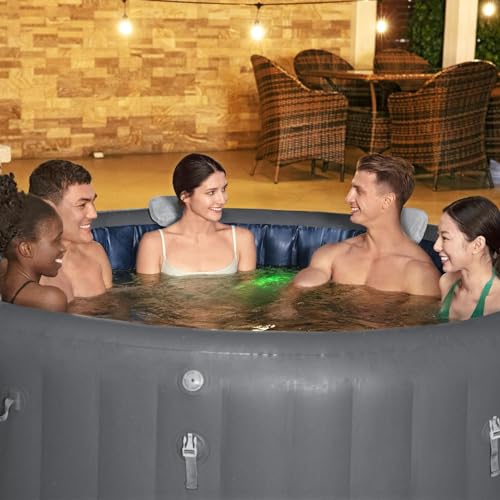Bestway SaluSpa Santorini HydroJet 5 to 7 Inflatable Hot TubRound Portable Outdoor Spa with 180 Soothing Jets and Cover, Gray
