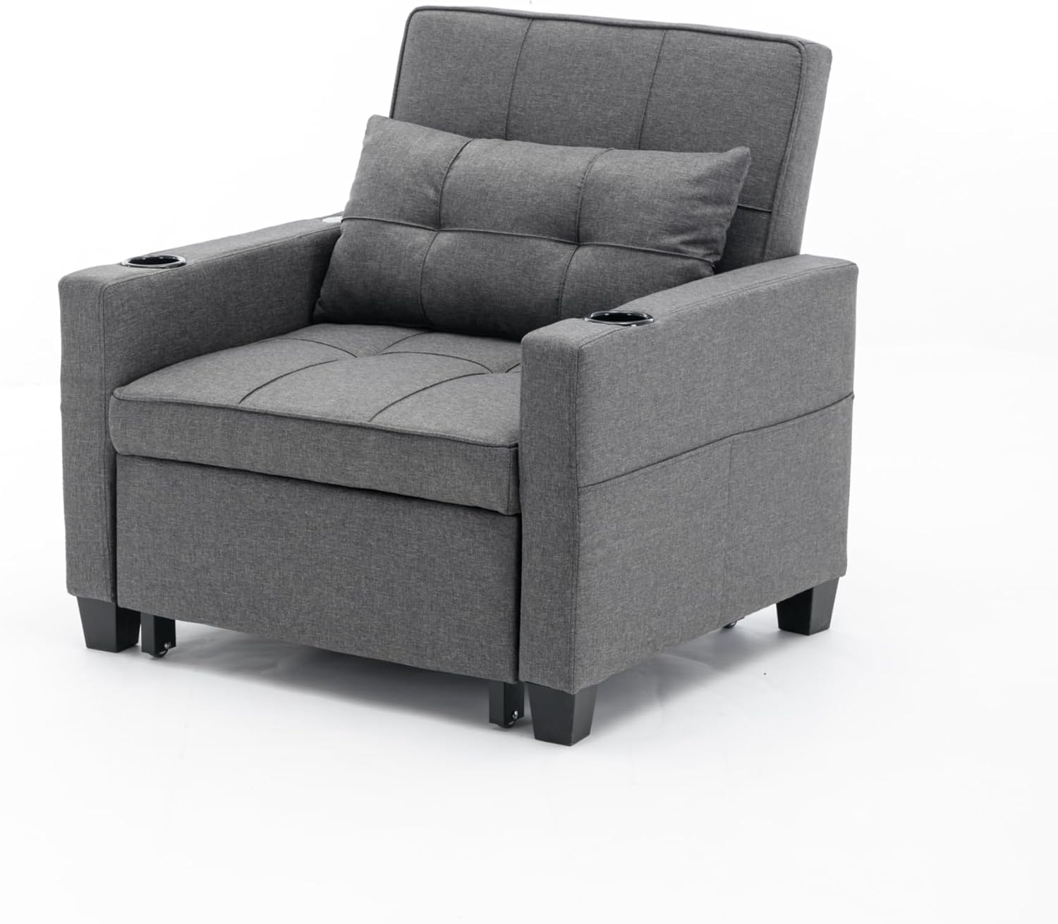 Futon Chair Bed Convertible Chair 3-in-1 Pull Out Sleeper Chair Beds with USB Ports,Wear-resistant and Anti-scratch, Armchair Bed Sleeper for Living Room (Dark Grey Linen)