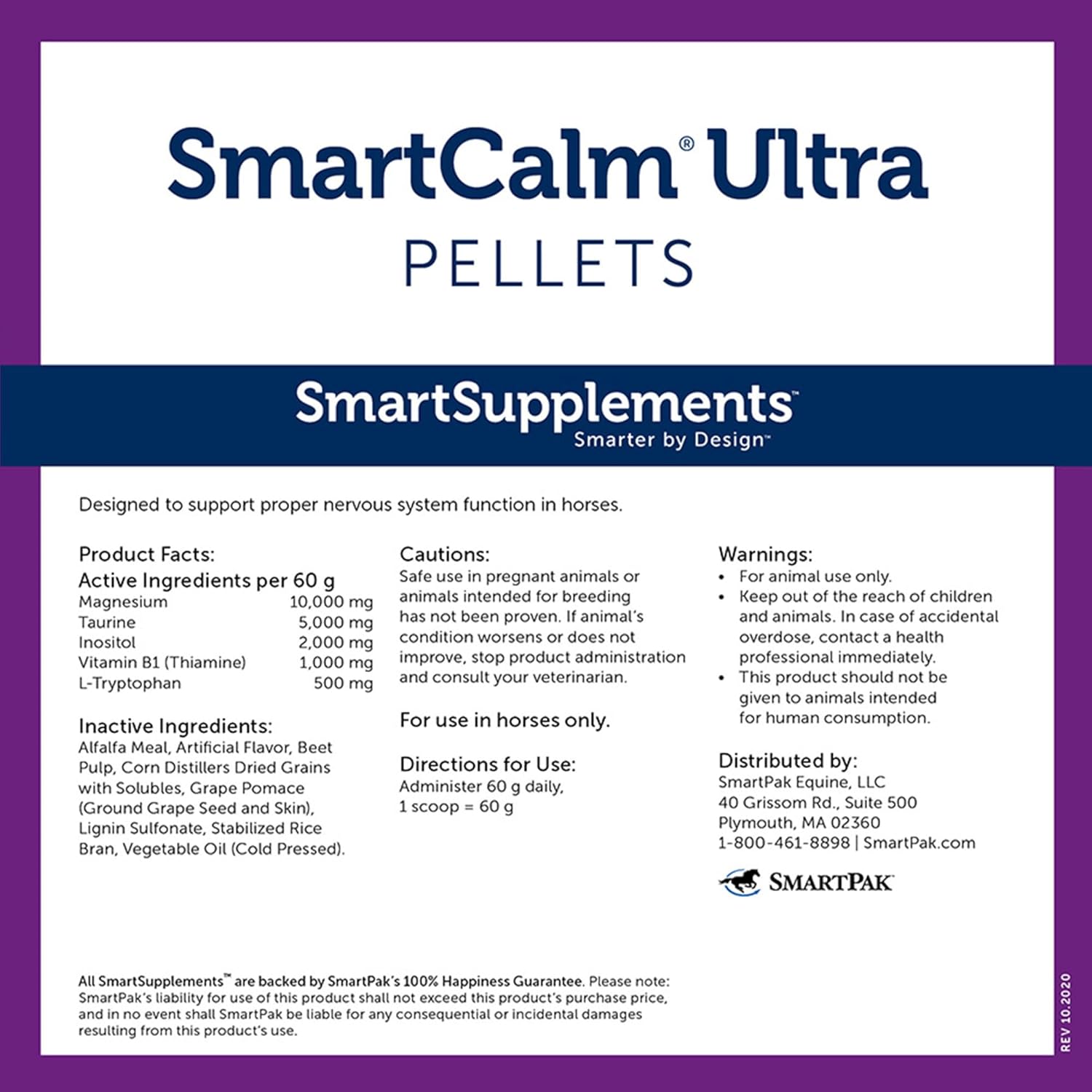 SmartPak Stress Ease SmartPak | Horse Calming Supplies, Premeasured, Labeled, and Sealed Pack | Herb-Free and No Sugar Added Formula for Skittish or Nervous Horses