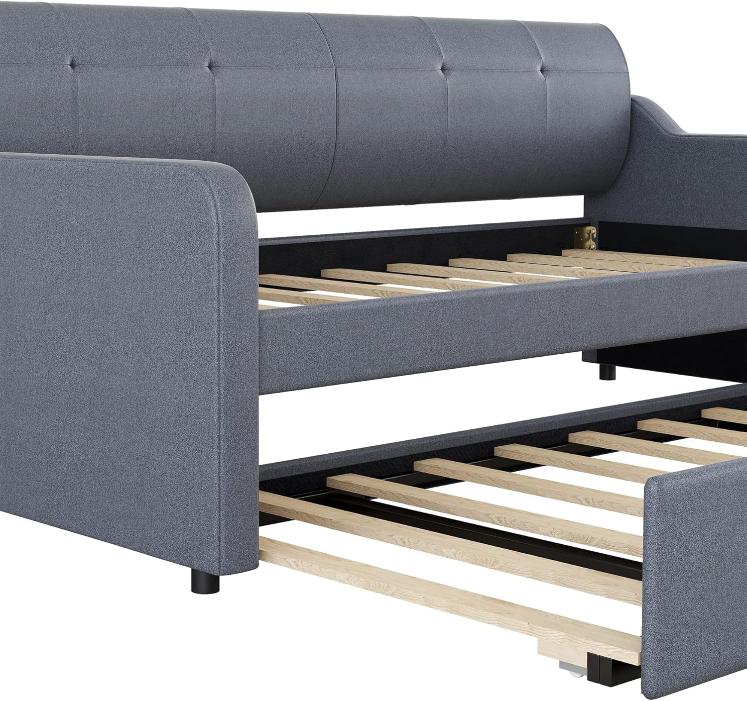 MERITLINE Upholstery Daybed with Trundle and USB Charging, Twin to King Extendable Sofa Bed Frame, Daybed with Trundle Bed can be Flat or Erected, 2 Twin Beds for Bedroom Living Room (Grey)