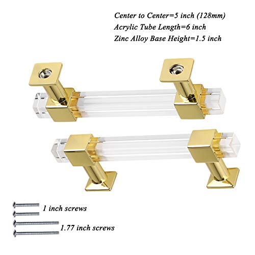 30 Pack Cabinet Pulls 5 Inch Hole Center Kitchen Cabinet Handles Gold Modern Drawer Pulls Acrylic Cabinet Hardware for Bathroom