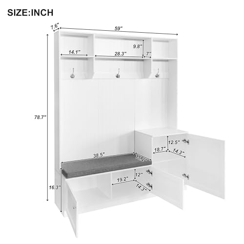 Style Hall Tree, Modern Hallway Shoe Cabinet with Flip-Up Bench and Hanging Hooks,Coat Hanger for Entryways Mudroom, Large, 01 Black
