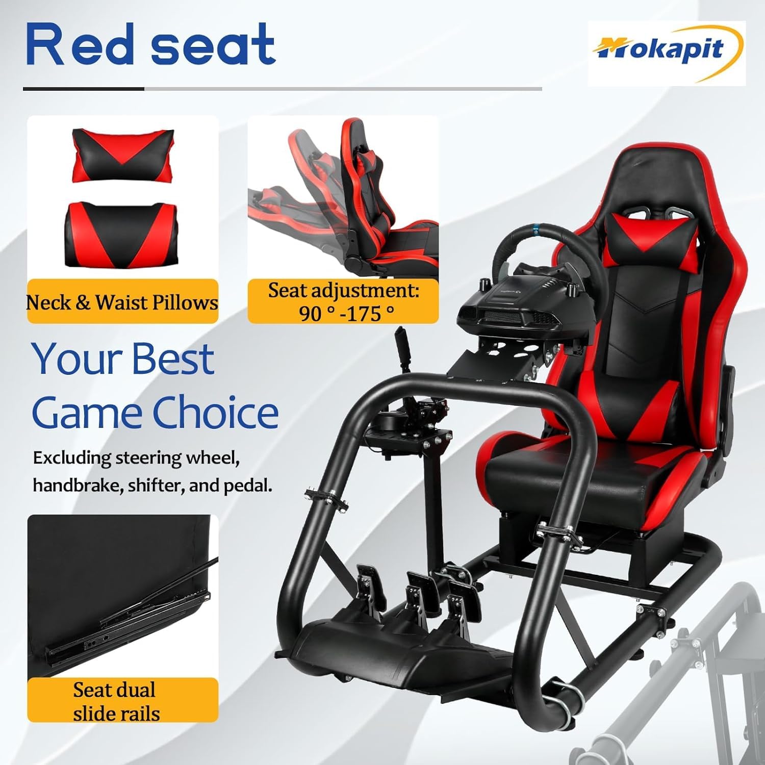 Mokapit Racing Simulator Cockpit with Red Seat,50mm Large Round Tube & More Stable,Fit for Thrustmaster/Logitech/Fanatec G920 G923 G29,Professional,No Pedal,Wheel & Shifter