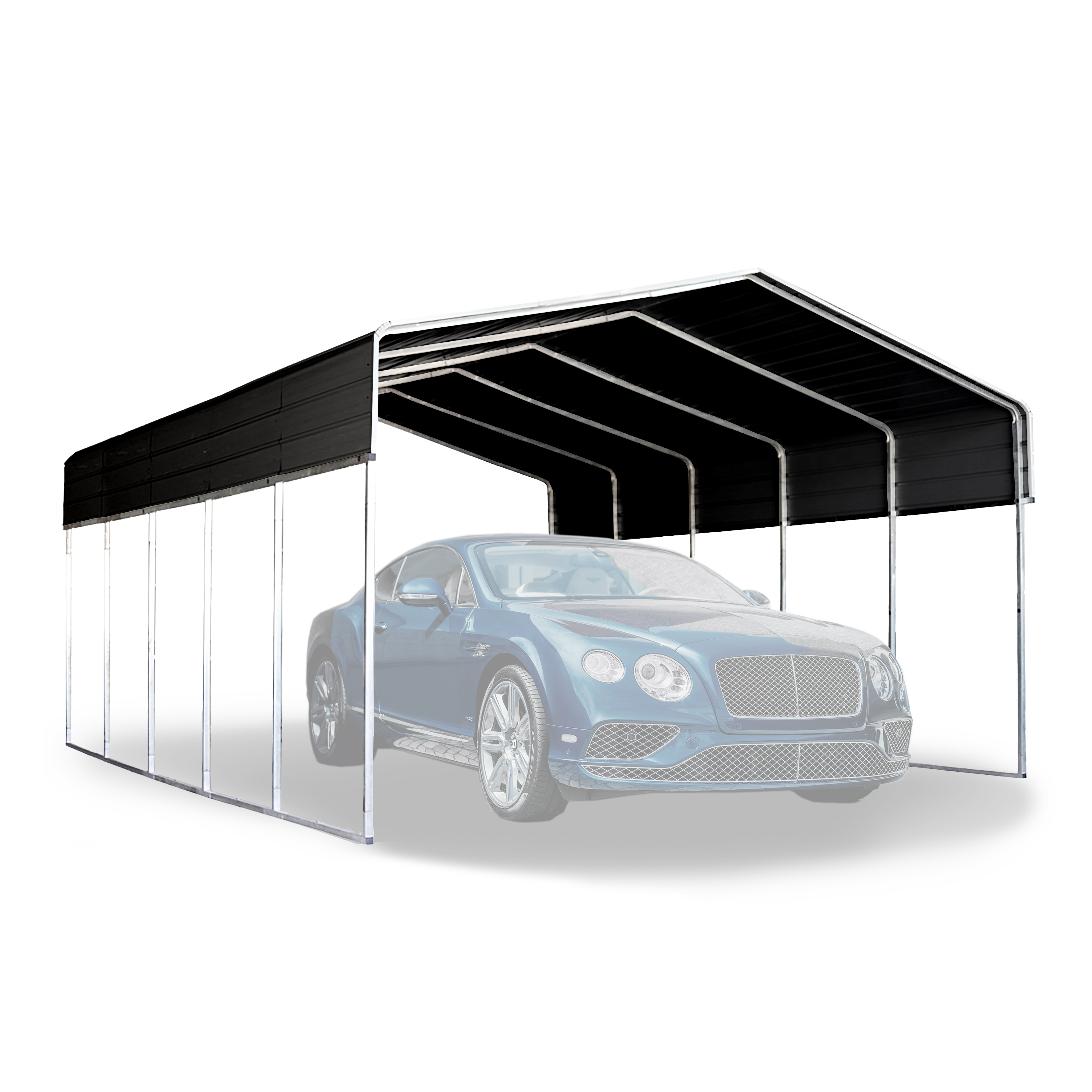 ALEKO CPM12X23BK Galvanized Steel Carport and Canopy Shelter - 12 x 23 Feet - Black