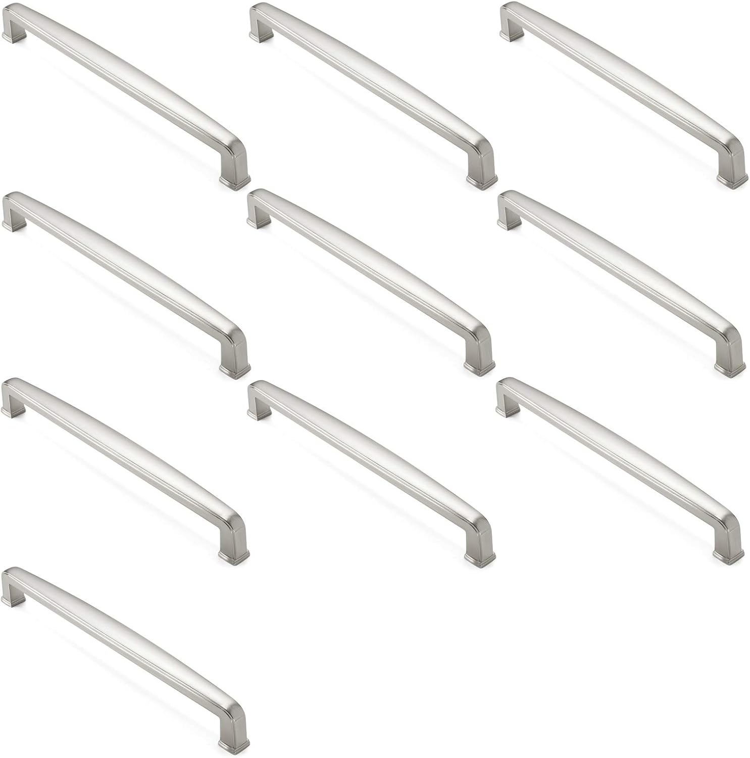 Cauldham 10 Pack Solid Kitchen Cabinet Handles (7-1/2 Hole Centers) - Drawer/Door Hardware - Style T765 - Satin Nickel Pack of 2