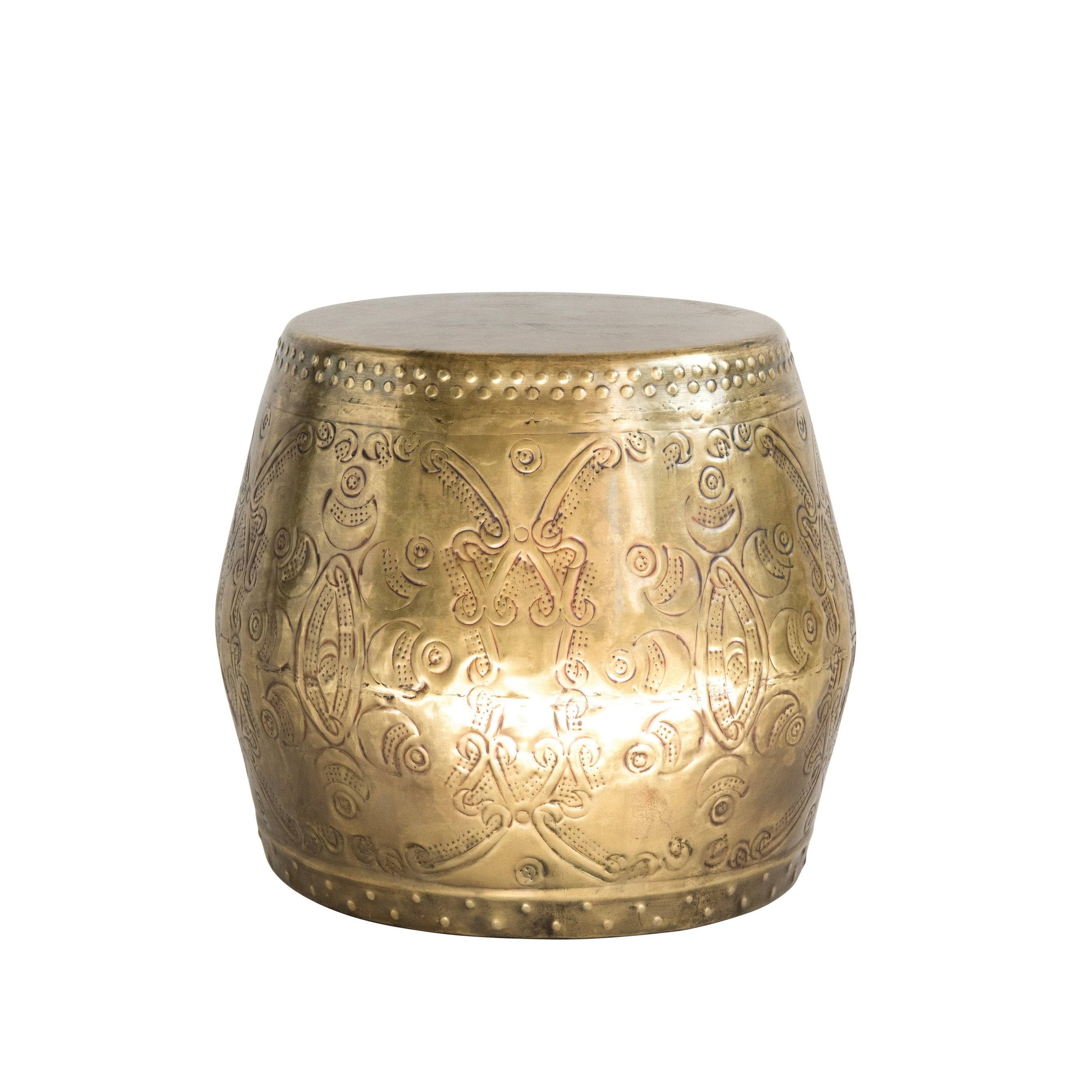 3R Studios Antique Brass Debossed Metal Drum Table