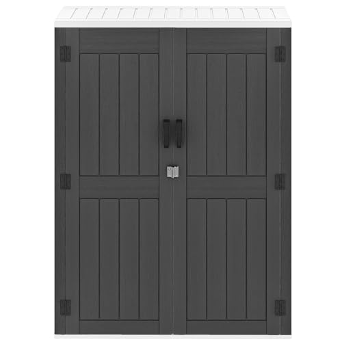 DWVO Outdoor Weather-Resistant Horizontal Storage Shed, 35 Cu Ft Capacity, Lockable and Waterproof, Suitable for Storing Garden Tools, Light Gray