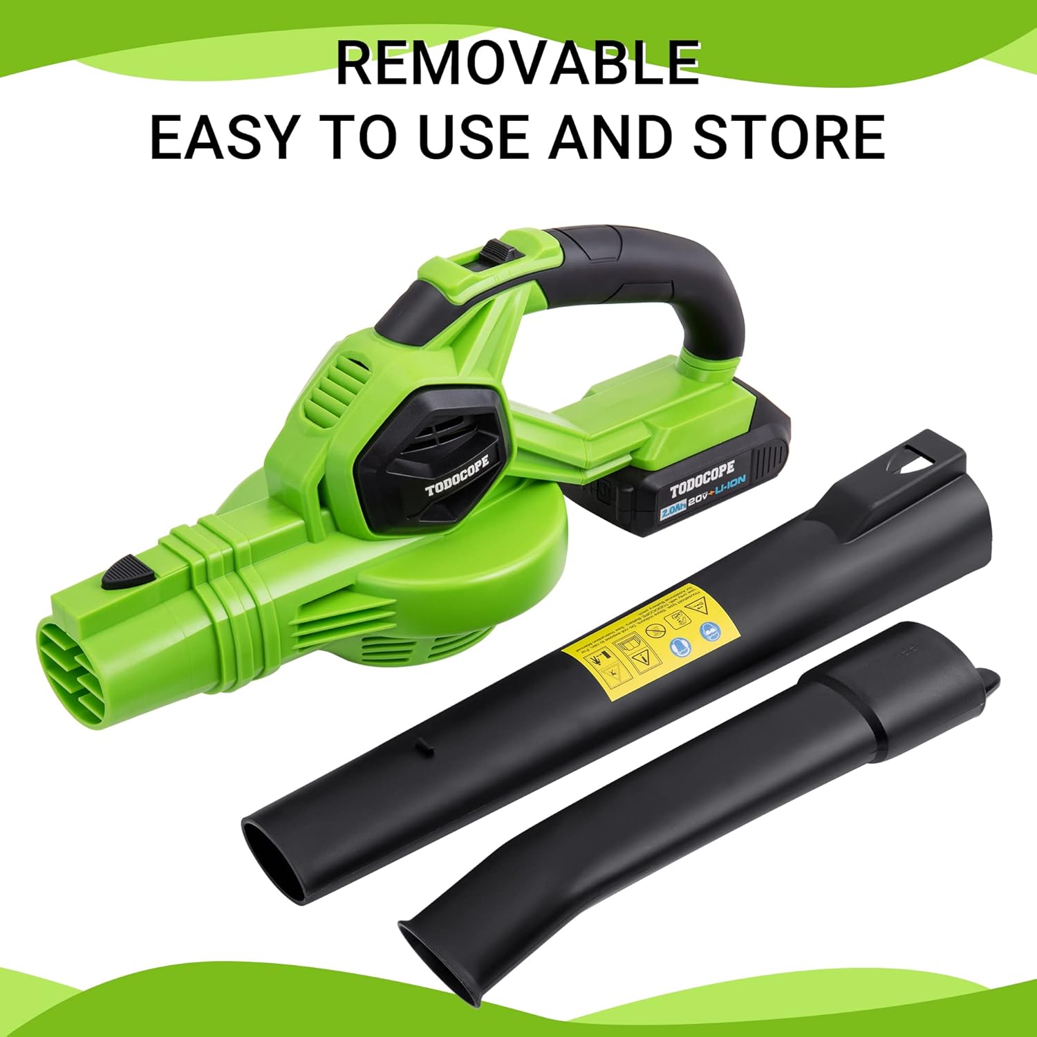 TODOCOPE 20V Cordless Leaf Blower with Battery and Charger, Electric Leaf Blower Vacuum, Battery Leaf Blower Cordless for Lawn, Variable Speed, Lightweight, Quick Charge, Green, (TDC-CB20) Pack of 2