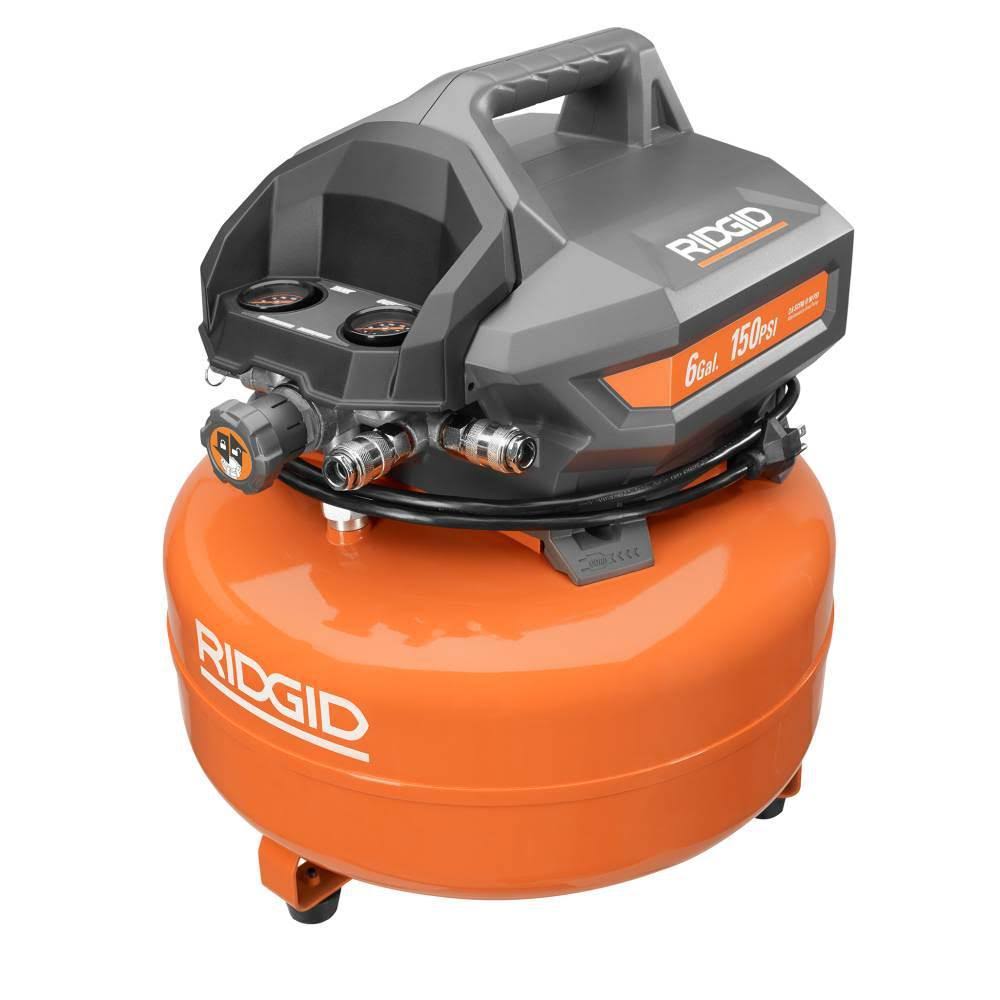 Ridgid Electric Pancake Air Compressor Kit 6 gal. Brad u0026 Finish Nailer Infla R602CKN2