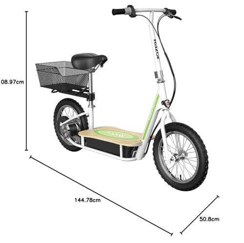 EcoSmart Metro Electric Scooter – Padded Seat, Wide Bamboo Deck, 16" Air-Filled Tires, 500w High-Torque Motor, Up to 18 mph, 12-Mile Range, Rear-Wheel Drive