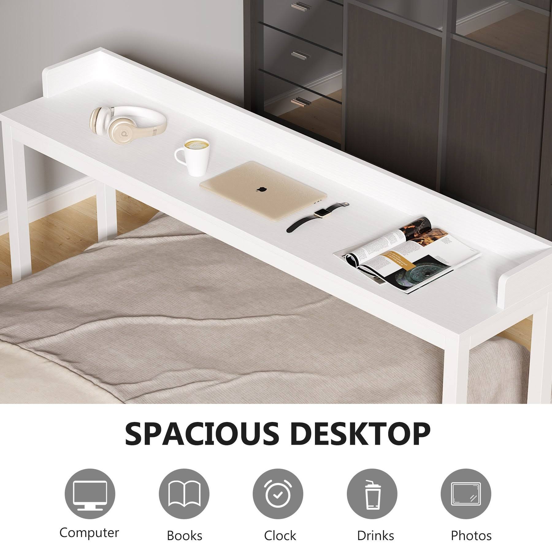 Overbed Table with Wheels, Tribesigns Queen Size Bed Table Overbed Laptop Table (Height Can&t ADJUST) - White