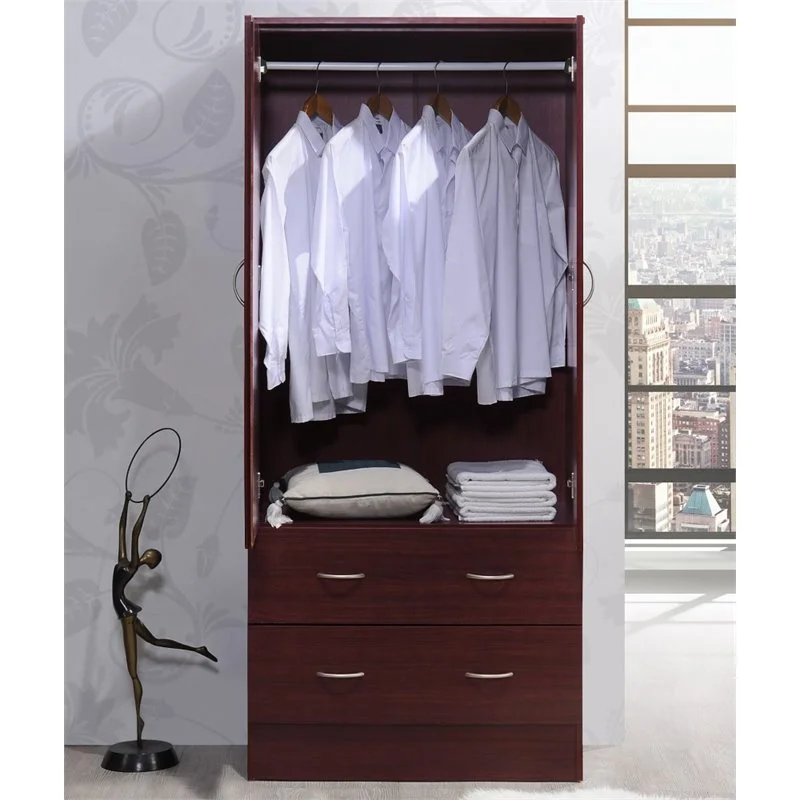 Home Square 2 Piece Bedroom Set with Captain Bed ad 2 Door Armoire in Mahogany