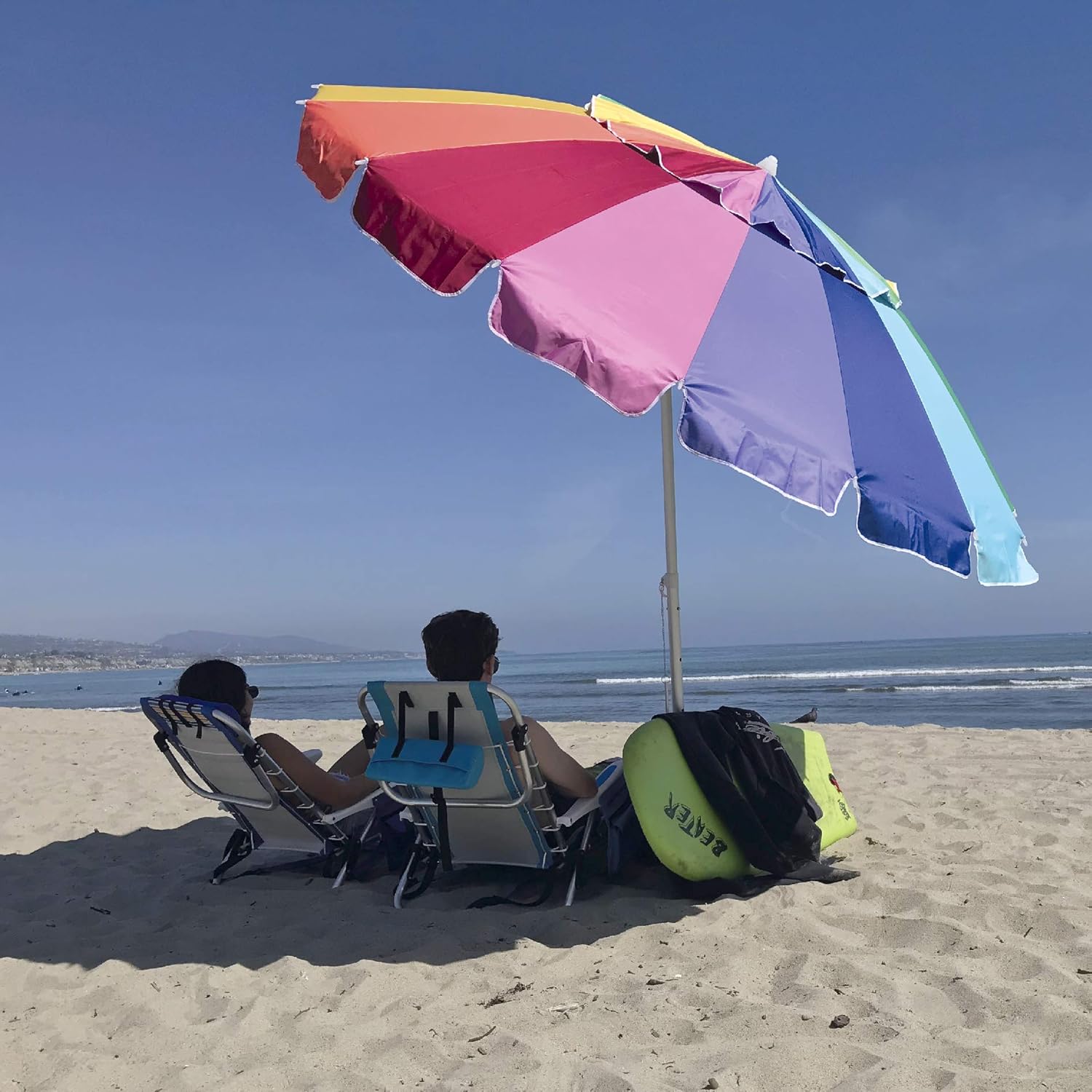EasyGo 8 Foot HEAVY DUTY HIGH WIND Beach Umbrella - Giant 8' Beach Umbrella with Sand Anchor & Carrying Bag -Sturdy Pole