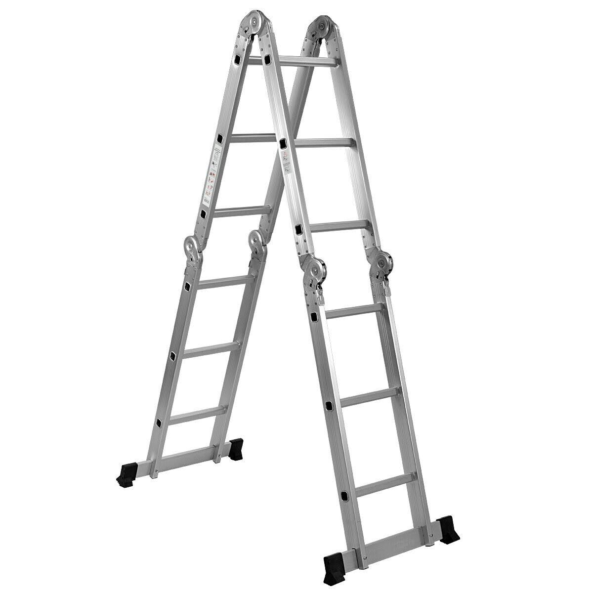 Gymax 12.5ft Multi Purpose Folding EN131 Aluminum Scaffold Ladder Step