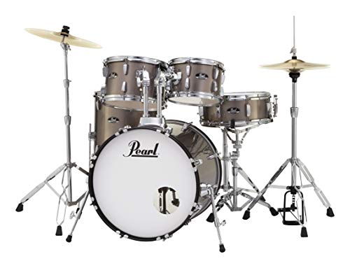 Pearl Roadshow Drum Set 4-Piece Complete Kit with Cymbals and Stands, Charcoal Metallic (RS584C/C706)