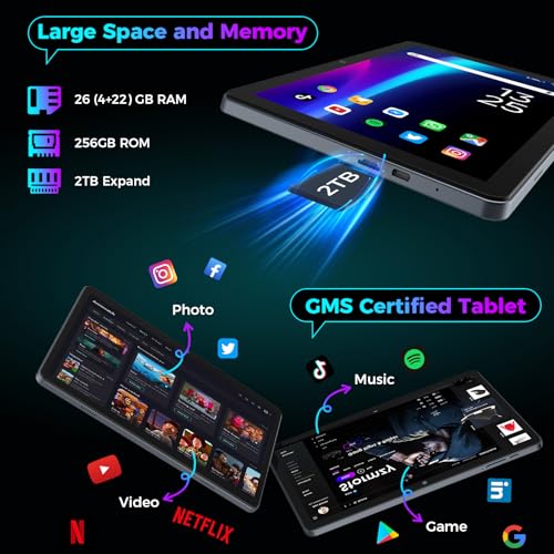 Android 15 Tablet with Keyboard, 26GB RAM, 256GB ROM(2TB Expand), 10.1 inch Octa-Core Tablets, 5G/2.4G WiFi, 8000mAh Battery, BT 5.0, GMS Certified, with Mouse, Case, Stylus, Split screen(Green)