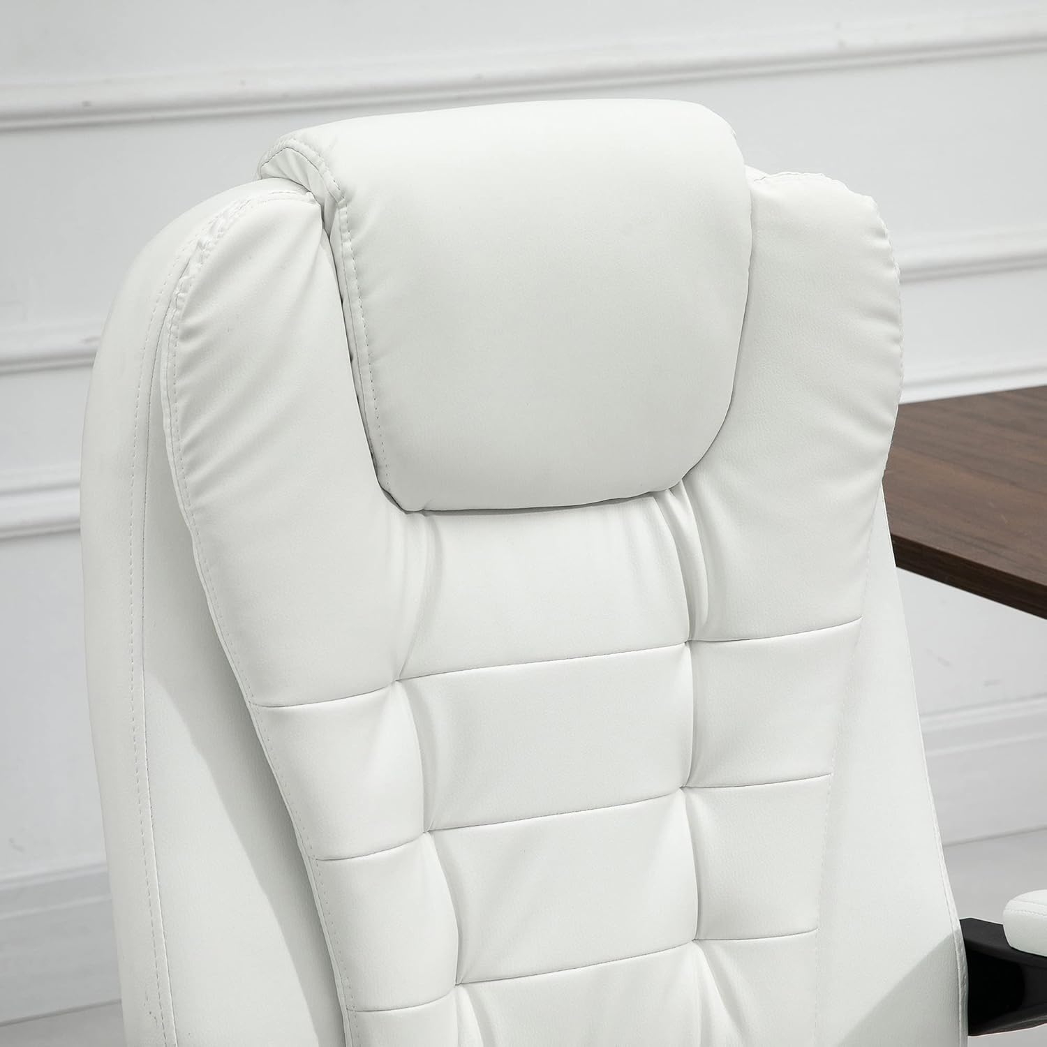 Reclining Office Chair with Massage, Ergonomic Office Chair with Foot Rest, PU Leather Executive Computer Chair with Heated, Padded Armrest, High Back Swivel Recliner for Office Home Study, White