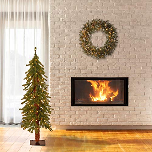 National Tree Company lit Artificial Christmas Tree Includes Pre-Strung White Lights and Stand, Hickory Cedar Slim-5 ft & National Tree CED7-60LO-S Tree, 6 ft, Green
