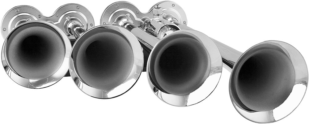 Vixen Horns Train Horn Kit for Trucks/Car/Semi. Complete Onboard System- 200psi Air Compressor, 3 Gallon Tank, 4 Trumpets. Super Loud dB. Fits Vehicles like Pickup/Jeep/RV/SUV 12v VXO8330/4124XC