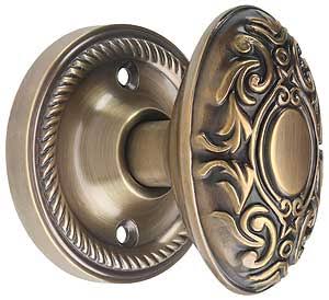 Rope Rosette Door Set with Decorative Oval Knobs in Antique-By-Hand