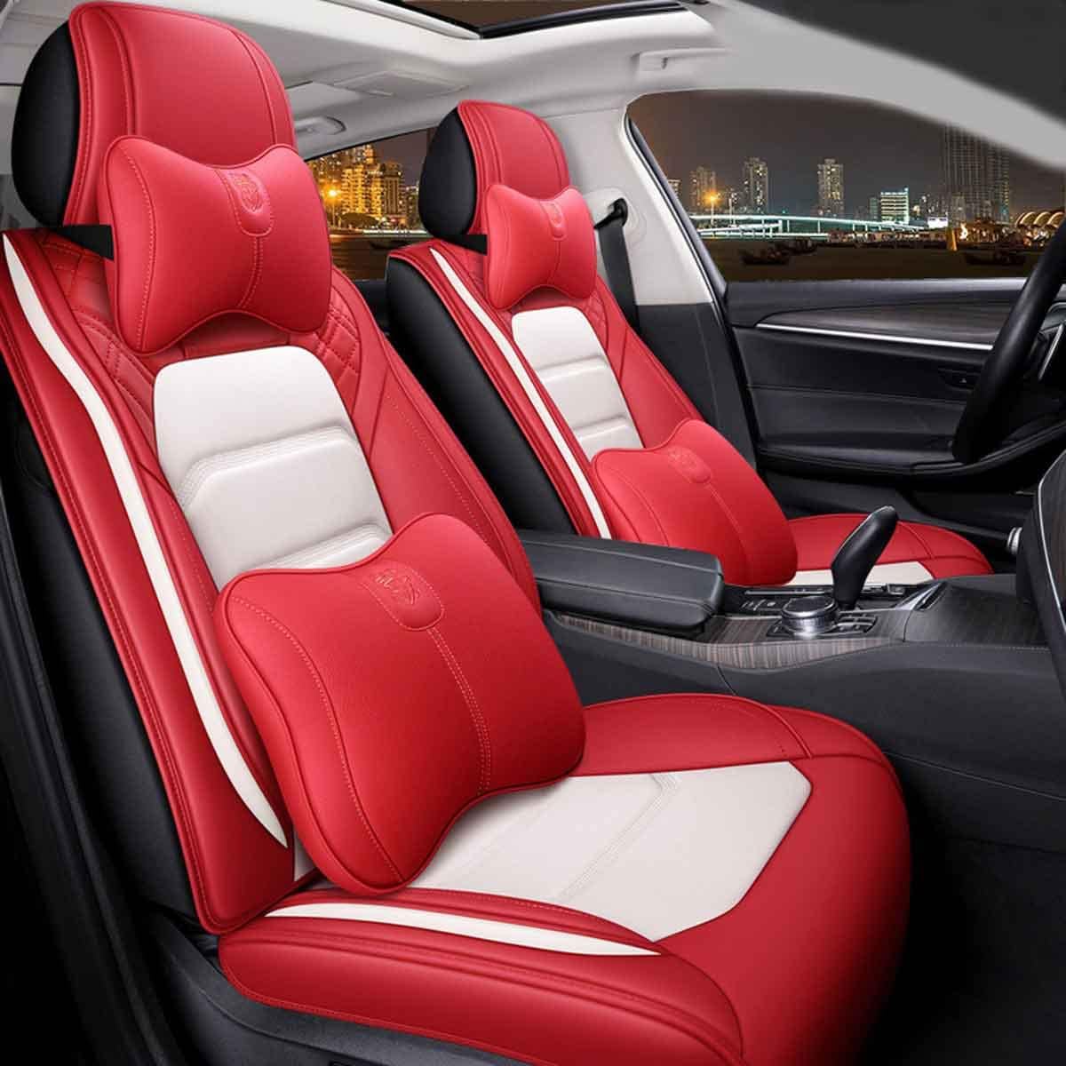 OSO Comfortable Leather Auto Car Seat Covers 5 Seats Full Set Universal Fit (Blue&White)