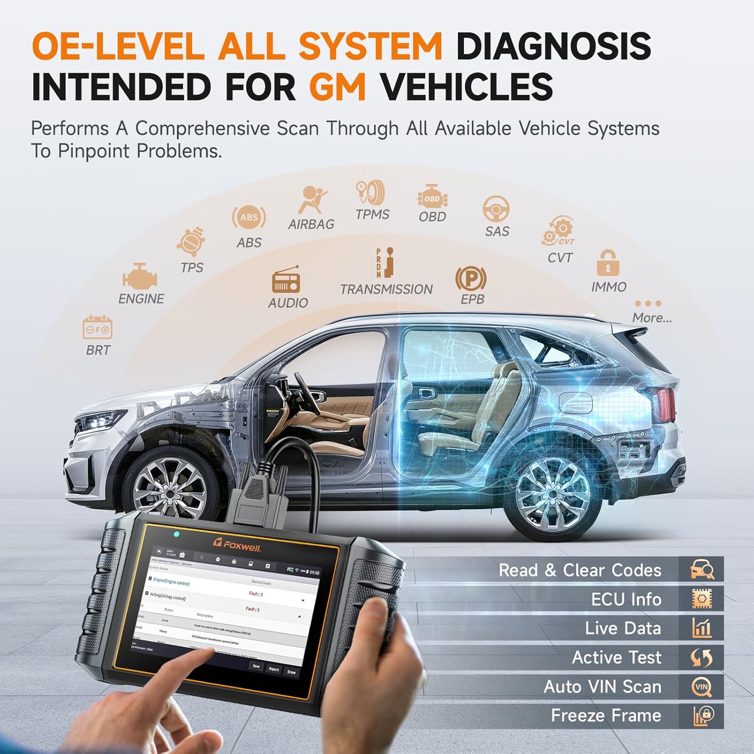 FOXWELL NT716 OBD2 Scanner Tablet ABS/SRS/Engine/Transmission Diagnoses with 9 Services Reset Injector Coding Battery Registration SAS TPMS EPB Throttle/ABS Bleeding/Oil Reset Light Fault Code Reader