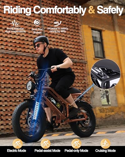 Electric Bike for Adults-1500W Peak Motor 20" Fat Tires 28MPH(Unlock to 35MPH) EBike Moped, 624-1248Wh Removable Battery Bicycle, with Dual Suspension & Brakes Motorcycle, 7-Speed,Spark