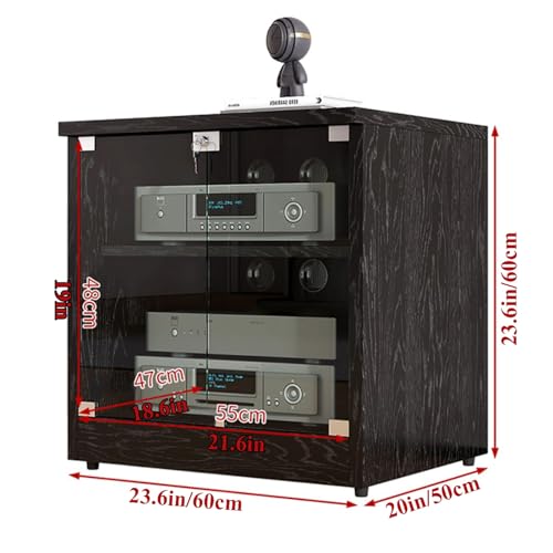 Shelves Heavy Duty 2/3Tier Shelves Audio Video Media Stand Cabinet, Modern AV Cabinet with Glass Doors, Component Cabinet Stereo Rack Audio Tower with Height Adjustable Wooden Shelves(Rosewood,Th
