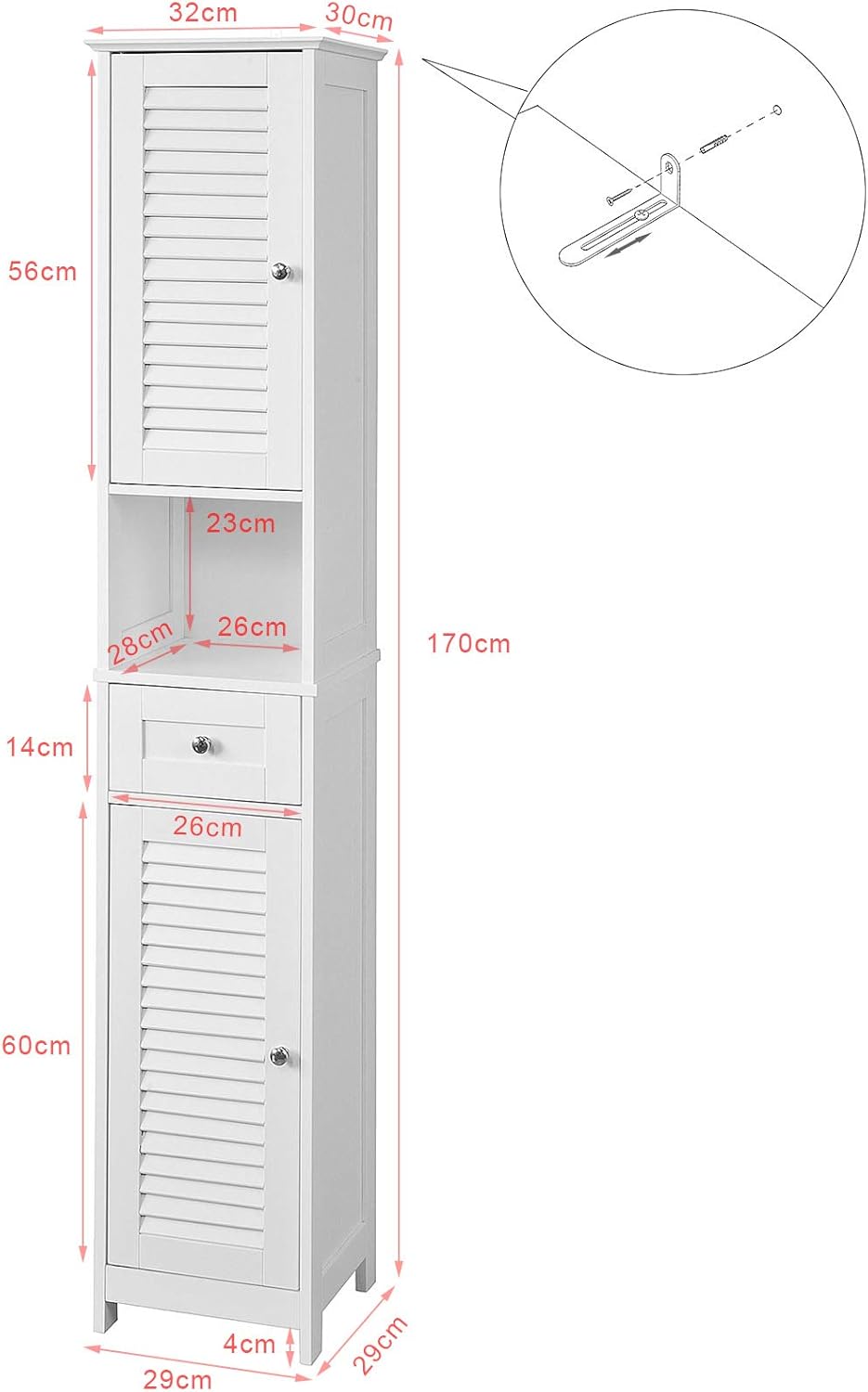 Haotian White Floor Standing Tall Bathroom Storage Cabinet with Shelves and Drawers,Linen Tower Bath Cabinet, Cabinet with Shelf,FRG236-W