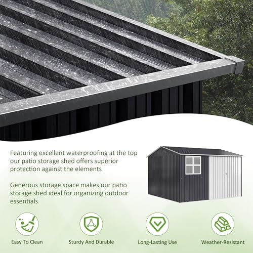 10x10 FT Outdoor Storage Shed, Metal Garden Tool Shed with Updated Frame Structure, Lockable Doors and Windows, Ideal for Backyard Garden Patio Lawn, Grey