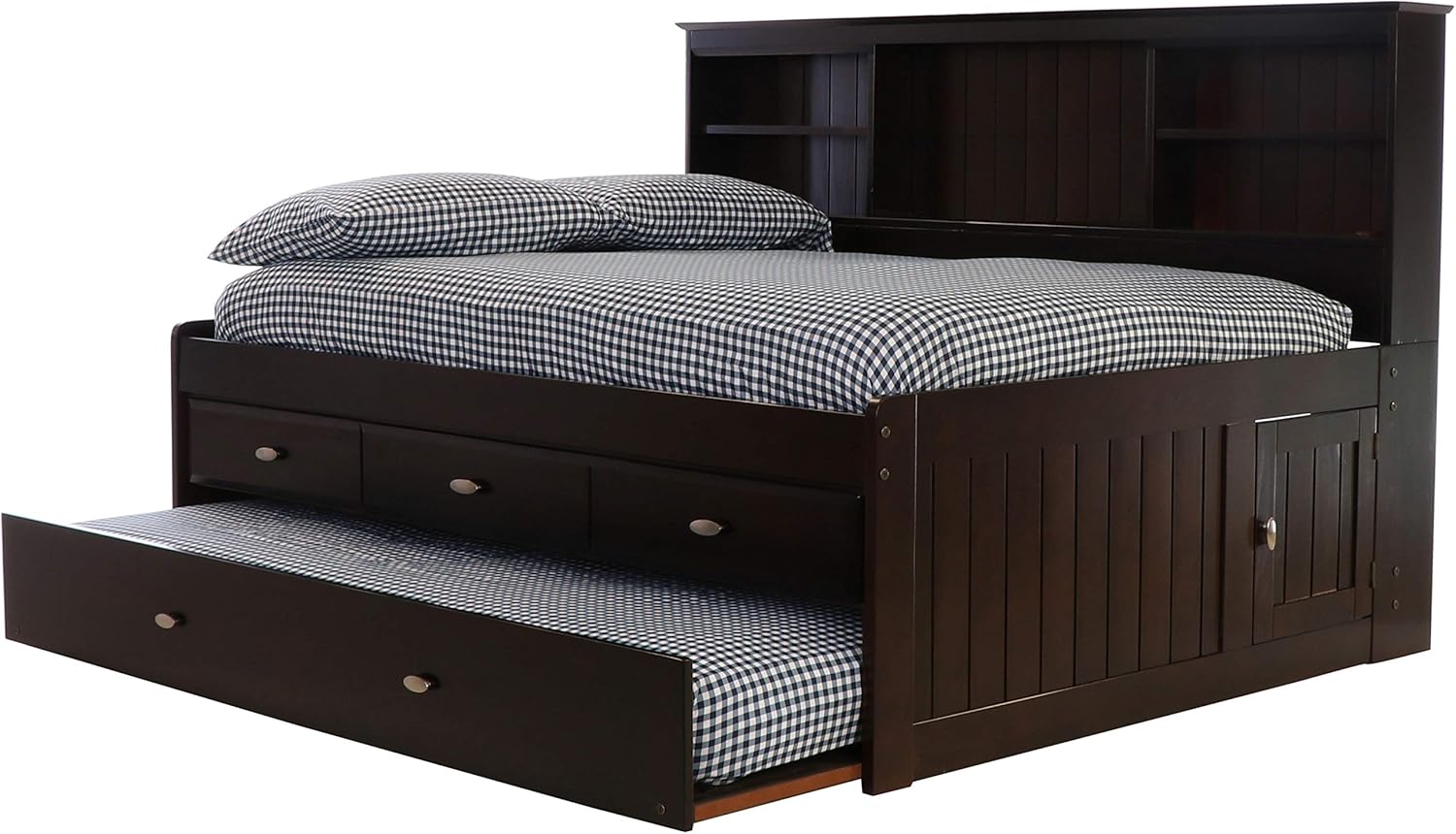 Discovery World Furniture Full Bookcase Daybed with 3 Drawers & Trundle Espresso