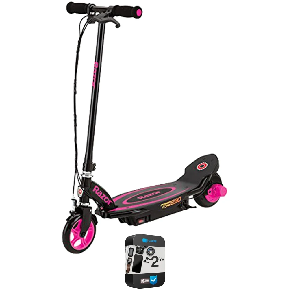 Razor 13111463 E90 Power Core Electric Scooter, Pink Bundle with 2 YR CPS Enhanced Protection Pack - Curated Treasures Market