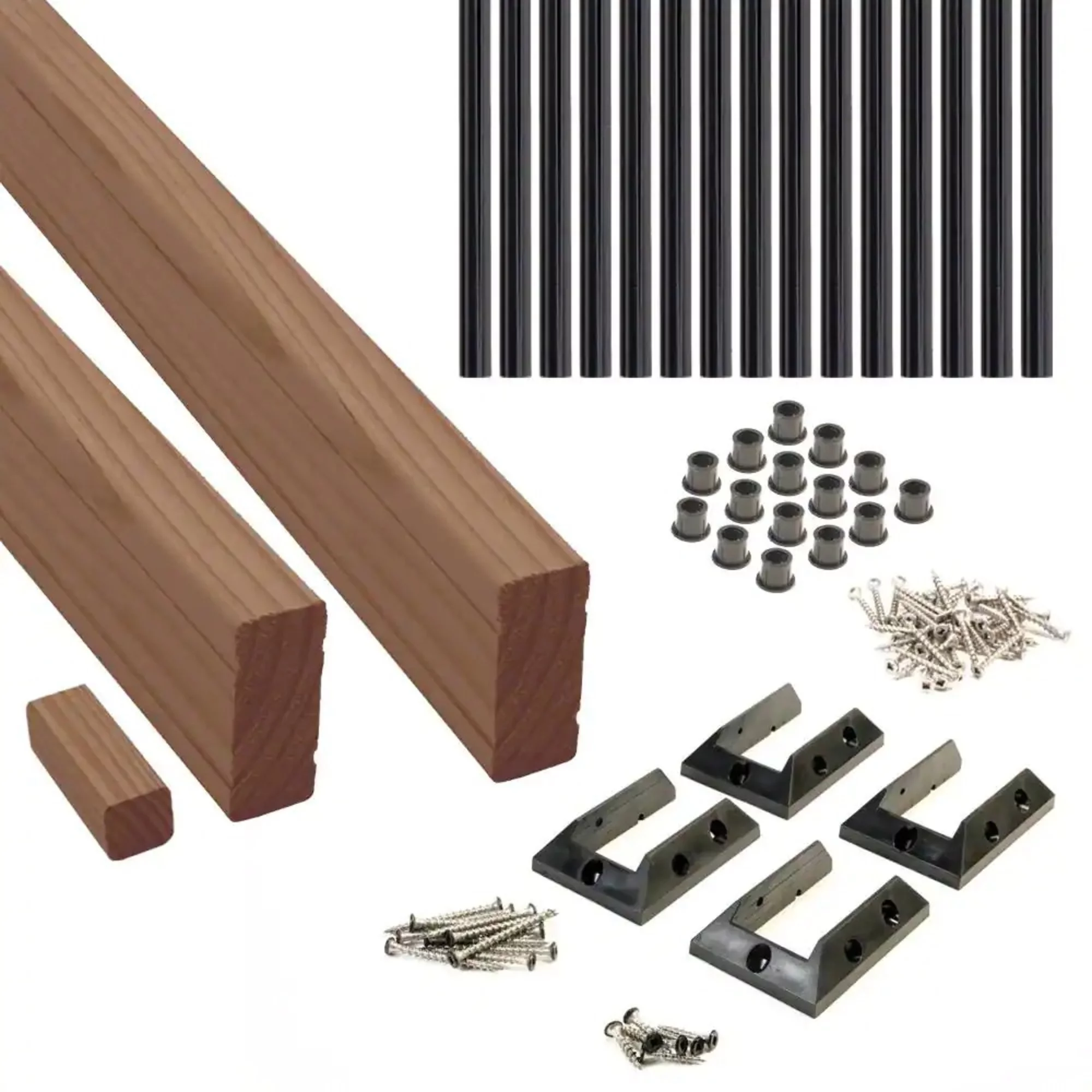 ProWood 6 ft. Wood Railing Kit with Aluminum Round Balusters, Color-Treated Walnut Tone