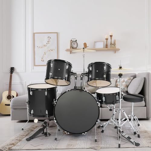 Ktaxon 22 Inch Adult Drum Set, 5-Piece Full-Size Drums Kit with Cymbal Stands, Hi-hat Stand, Sticks, Drum Pedal, Stool & Floor Tom for Beginner Teens Student (Blue)