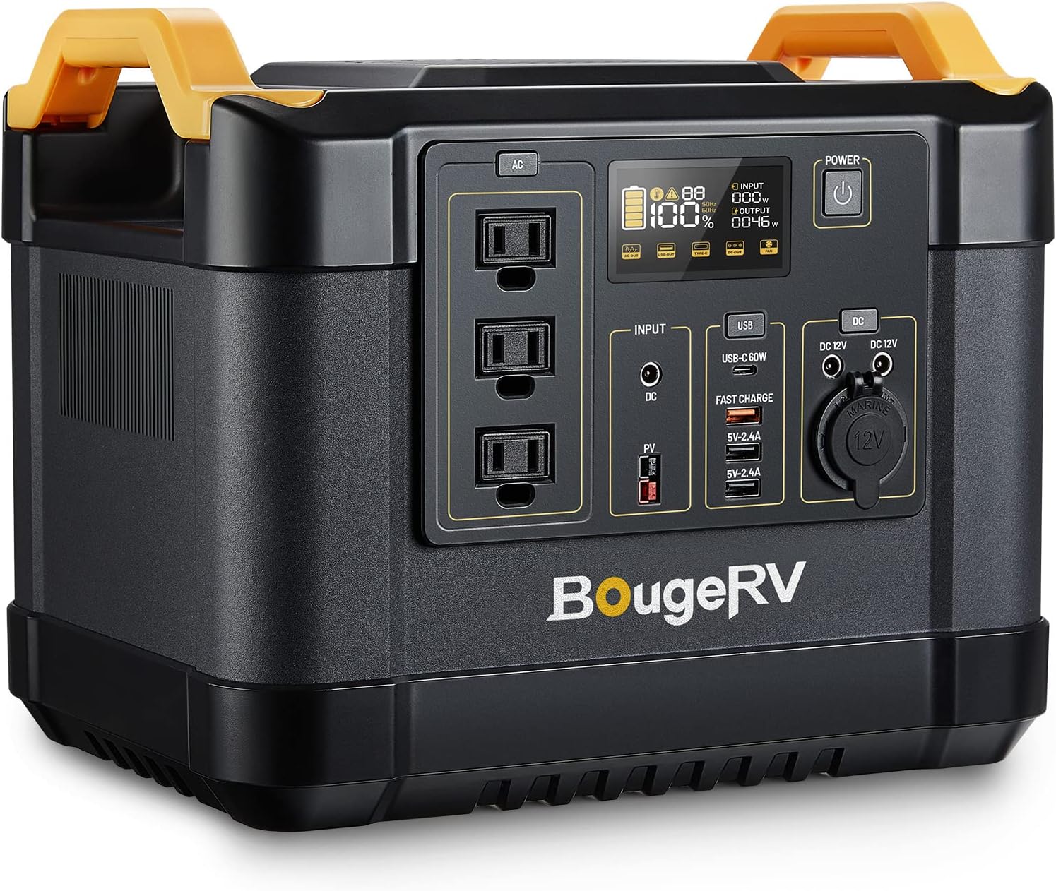 BougeRV Portable Power Station 1200W, 1100Wh Solar Generator, 1500 Cycles Lithium Battery Backup Power Supply, 3x110V/1200W Pure Sine Wave AC Outlet for Outdoor, Camping, Emergency, Refrigerator, CPAP