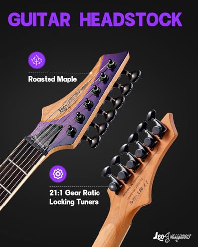 Leo Jaymz Electric Guitar Monsoon Series,Reverse Headstock,Mahogany Body,Roasted Maple Neck,Rosewood Fretboard,Locking Tuners,Rounded End Frets,AlnicoV Pickups,Fixed Bridge (Blue Flame)