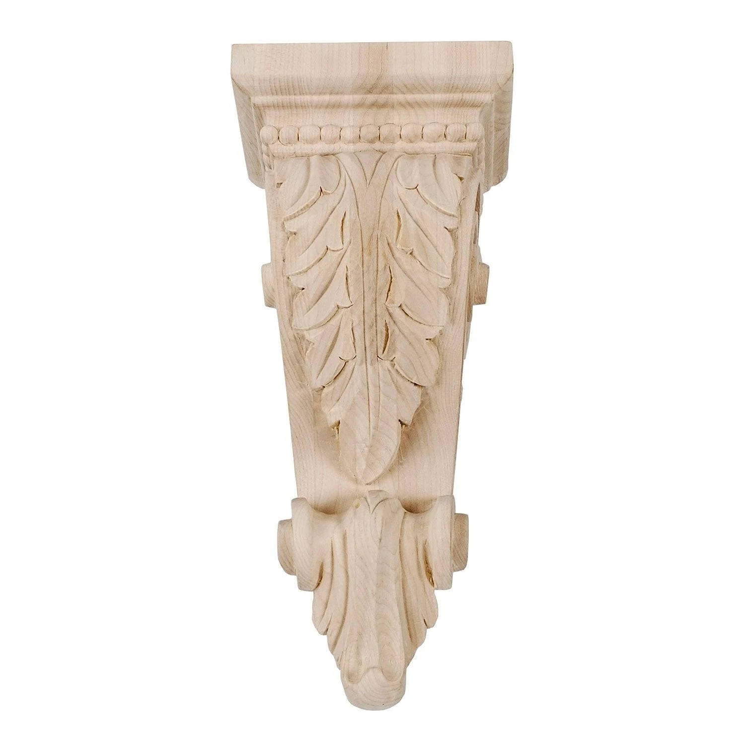14-5/8 in. x 6-3/8 in. x 4-5/8 in. Unfinished X-Large Hand Carved North American Solid Alder Acanthus Leaf Wood Corbel